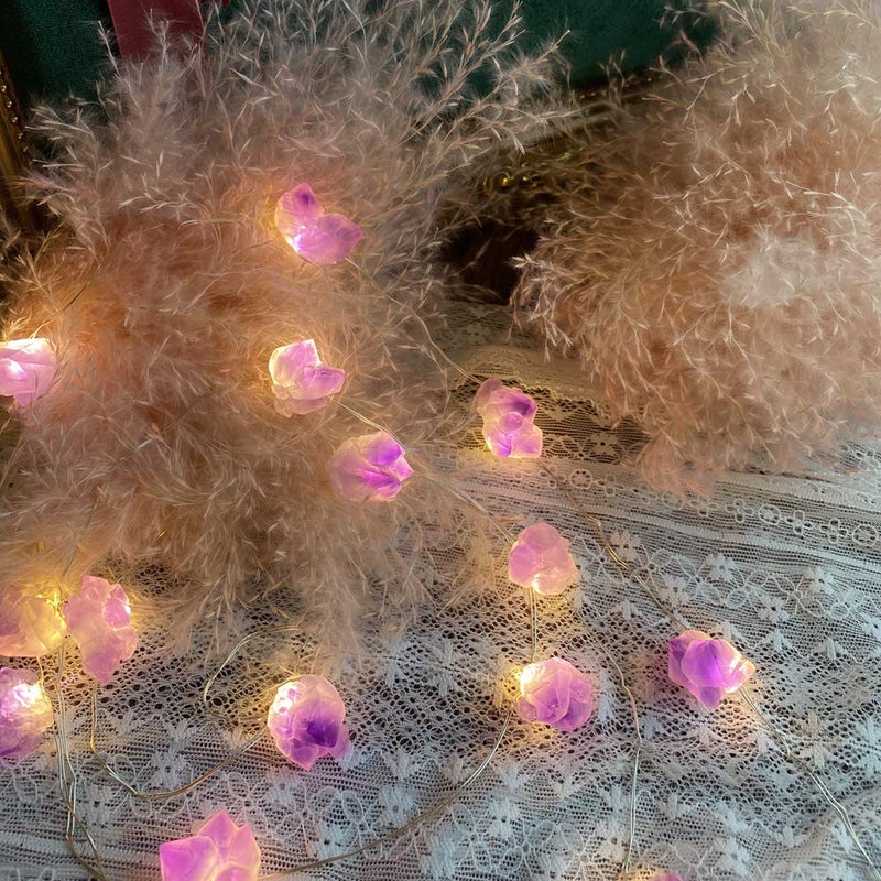 JASHIKA أضواء زخرفية من الكريستال الأميثيست الأصلي، أضواء خيط الجنية اللطيفة بطول 10 أقدام، 30 حجر طبيعي مع جهاز تحكم عن بعد لتزيين غرفة النوم، زينة معلقة، ضوء حفلة ريكي، ضوء ليلي، ديكور غرفة الزفاف، هدية عيد الأم - Image 4